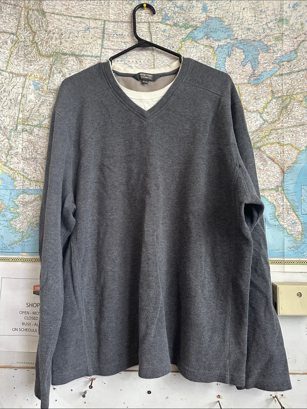 Men's V-Neck Sweatshirt Pullover in Charcoal Gray